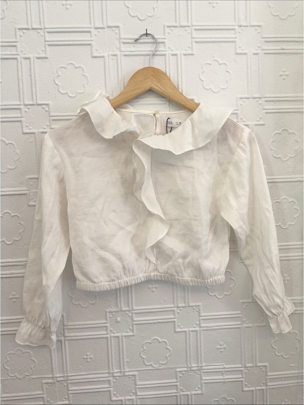 Zara Girls Cream Ruffle Collar Long Sleeve Blouse Size 10